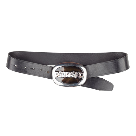 DSQUARED2 Vintage Black Leather Metallic Belt