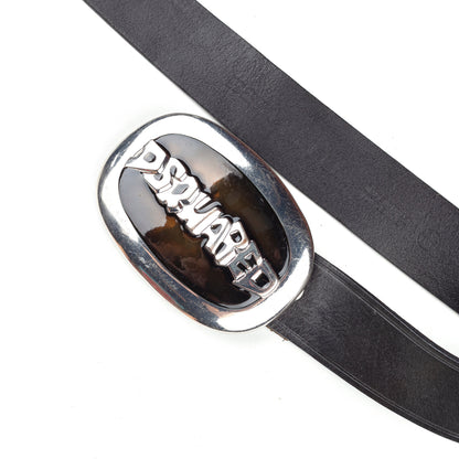 DSQUARED2 Vintage Black Leather Metallic Belt  