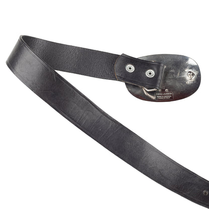 DSQUARED2 Vintage Black Leather Metallic Belt  