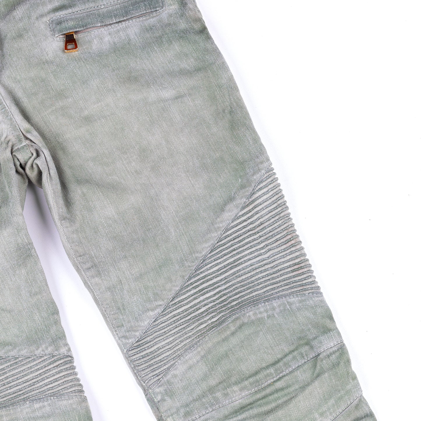 Balmain Paris Washed Military Green Biker Skinny Jeans