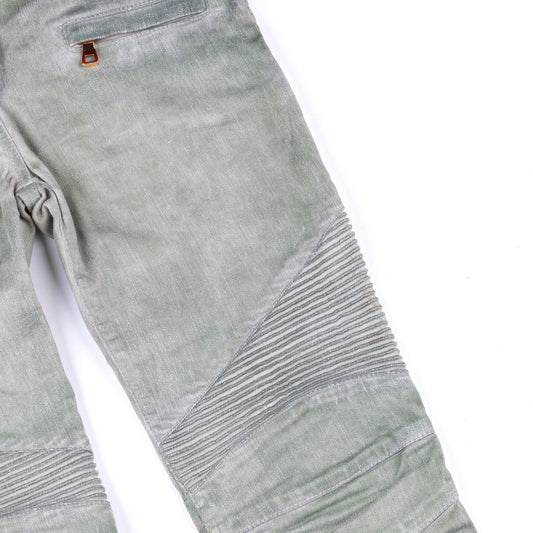Balmain Paris Washed Military Green Biker Skinny Jeans