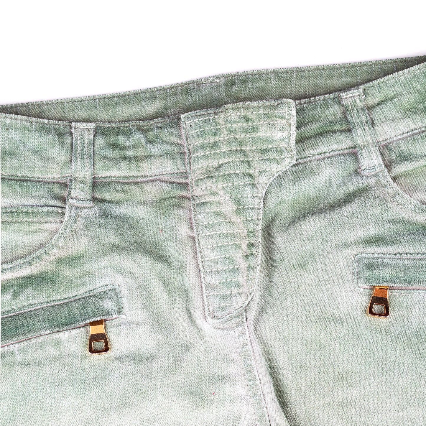 Balmain Paris Washed Military Green Biker Skinny Jeans