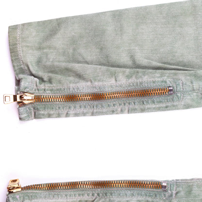 Balmain Paris Washed Military Green Biker Skinny Jeans  