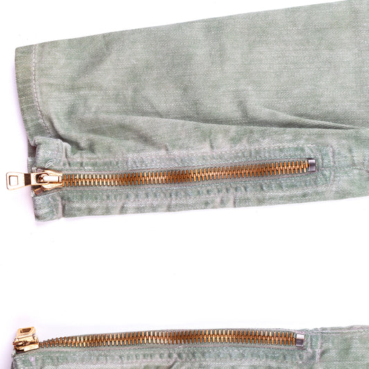 Balmain Paris Washed Military Green Biker Skinny Jeans