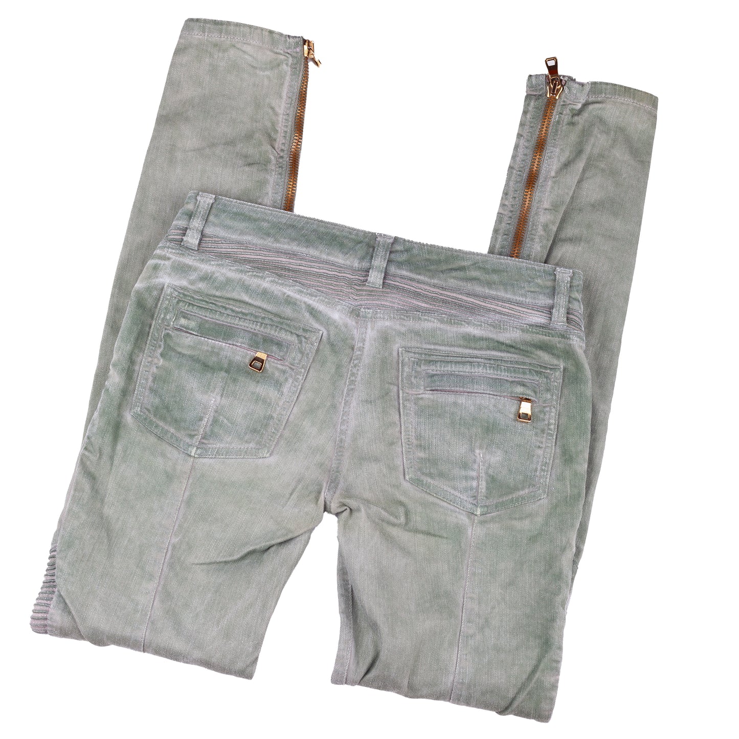 Balmain Paris Washed Military Green Biker Skinny Jeans