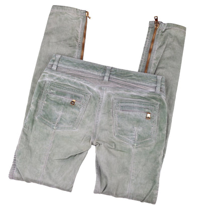 Balmain Paris Washed Military Green Biker Skinny Jeans  