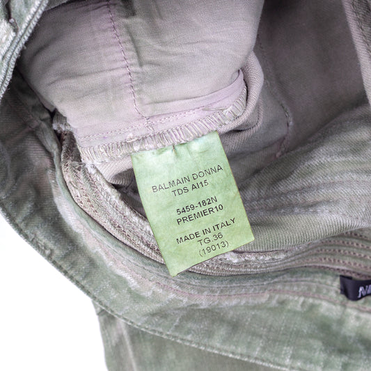 Balmain Paris Washed Military Green Biker Skinny Jeans