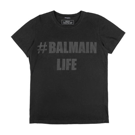 Balmain Paris 2017 AW "BALMAIN LIFE" Black T-Shirt