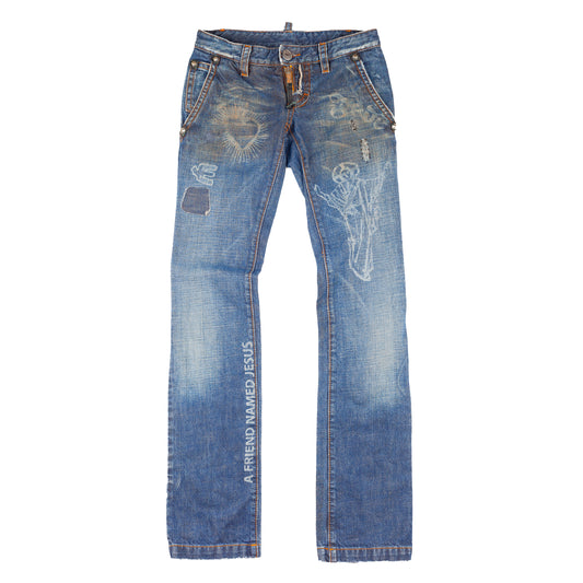 DSQUARED2 FW2005 Vintage Jesus Lord Peace Skinny Jeans