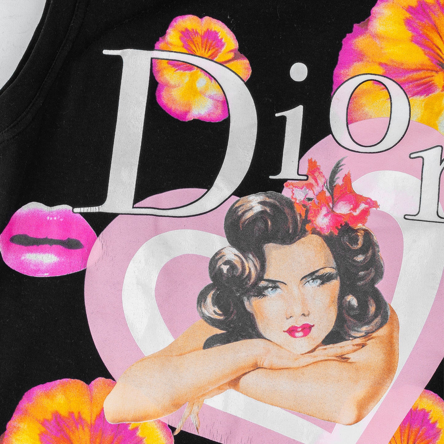 Christian Dior 2005 SS Vintage Rare Black Floral Lips Print Tank Top