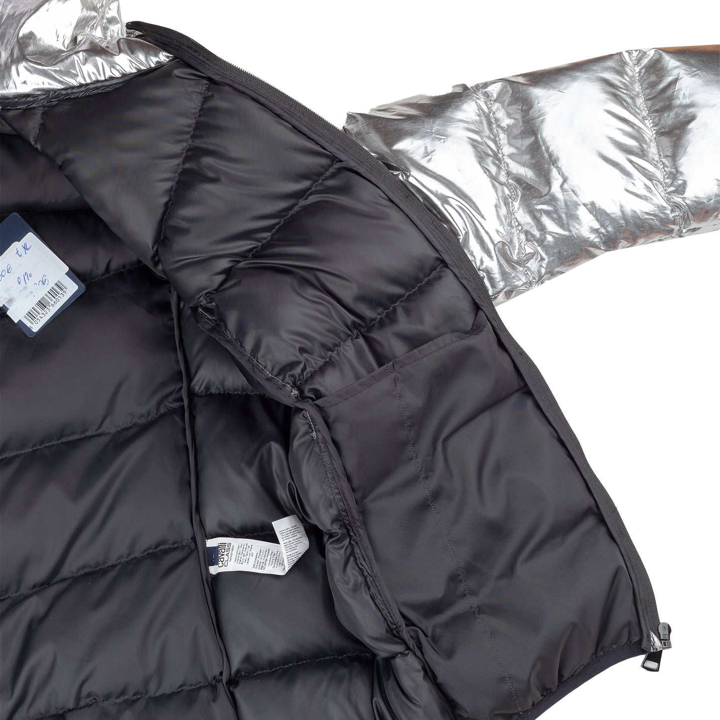 Roberto Cavalli CLASS Metallic Silver Insulated Puffer Jacket