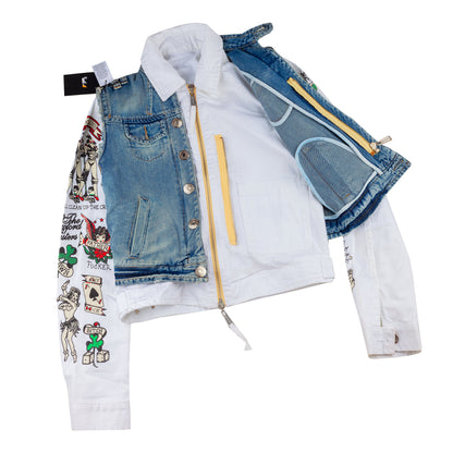 DSQUARED2 Tattoo Print Detachable Jacket with Denim Vest  