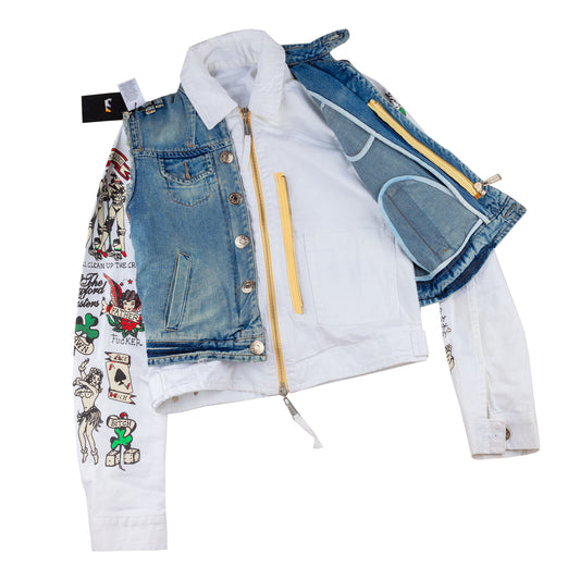 DSQUARED2 Tattoo Print Detachable Jacket with Denim Vest