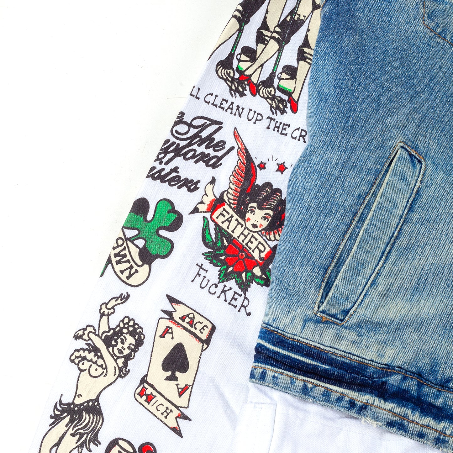 DSQUARED2 Tattoo Print Detachable Jacket with Denim Vest