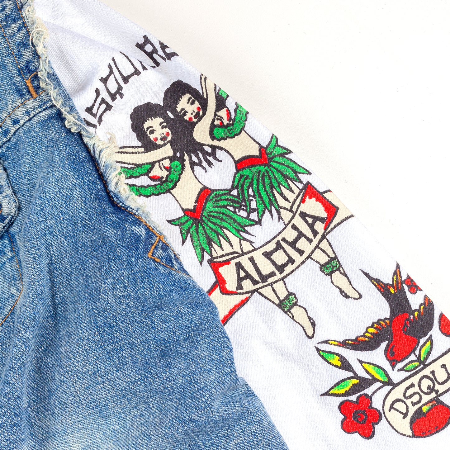 DSQUARED2 Tattoo Print Detachable Jacket with Denim Vest