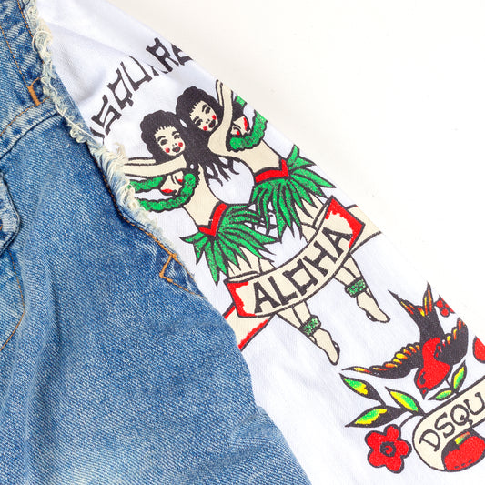 DSQUARED2 Tattoo Print Detachable Jacket with Denim Vest