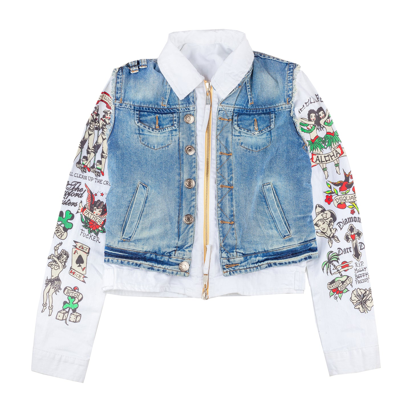 DSQUARED2 Tattoo Print Detachable Jacket with Denim Vest
