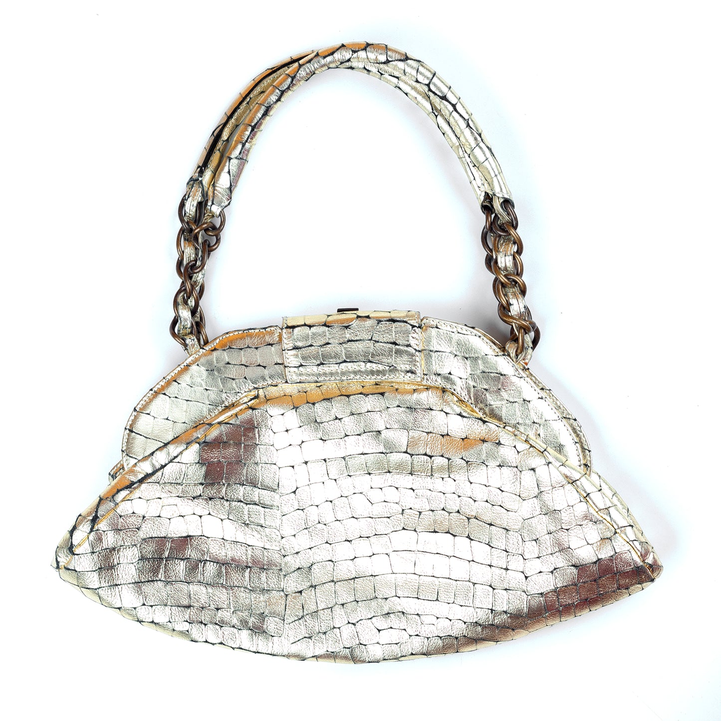 Just Cavalli Golden Crocodile Print Vintage Bag