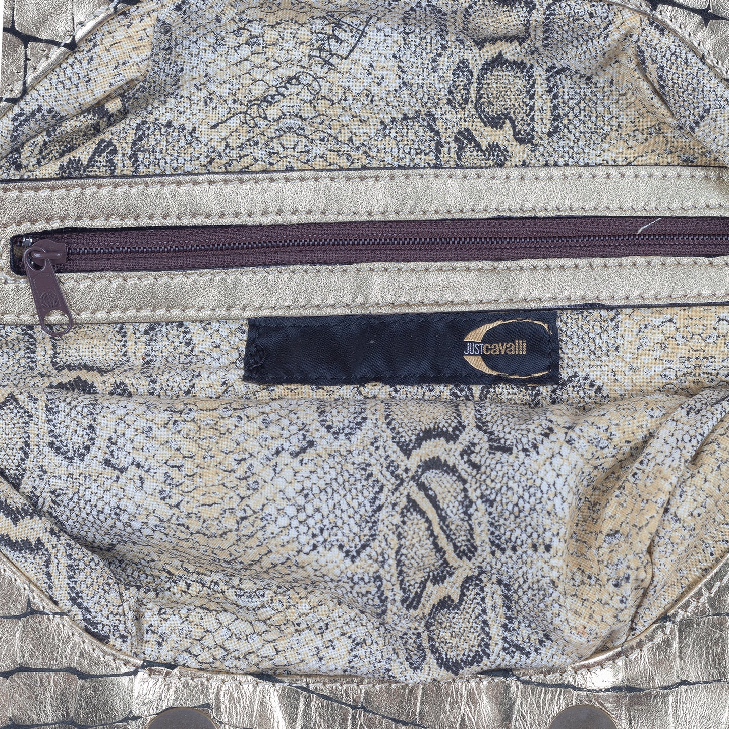 Just Cavalli Golden Crocodile Print Vintage Bag