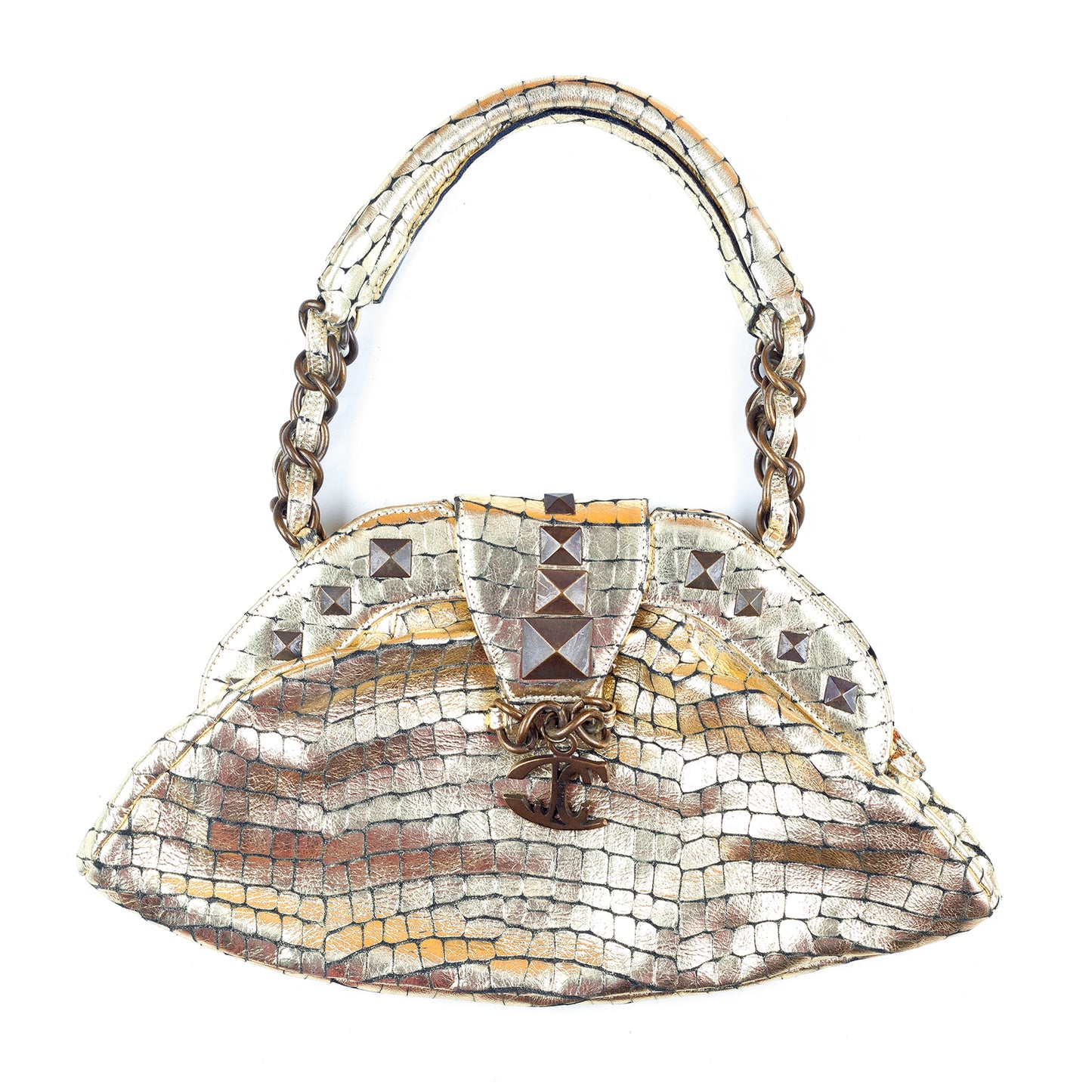 Just Cavalli Golden Crocodile Print Vintage Bag