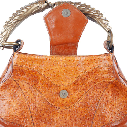 Just Cavalli Orange-Brown Ostrich Vintage Leather Bag