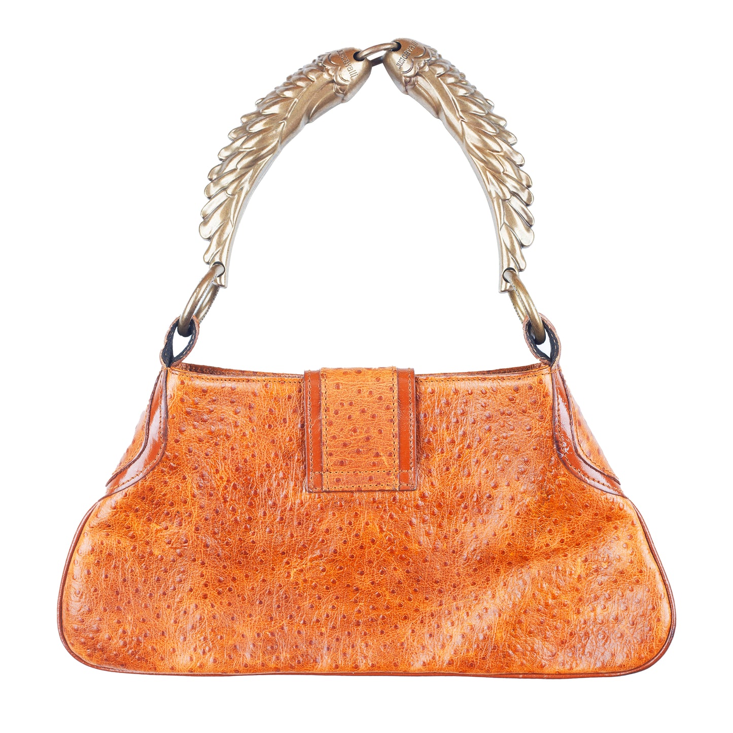 Just Cavalli Orange-Brown Ostrich Vintage Leather Bag