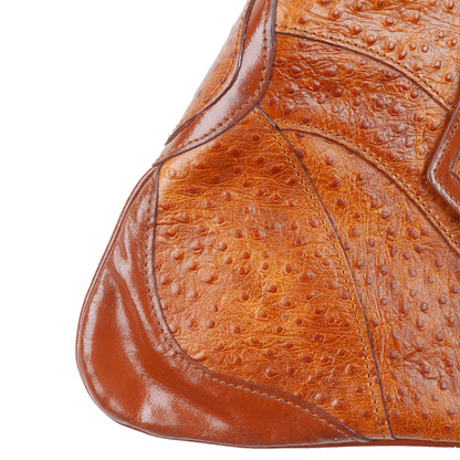 Just Cavalli Orange-Brown Ostrich Vintage Leather Bag