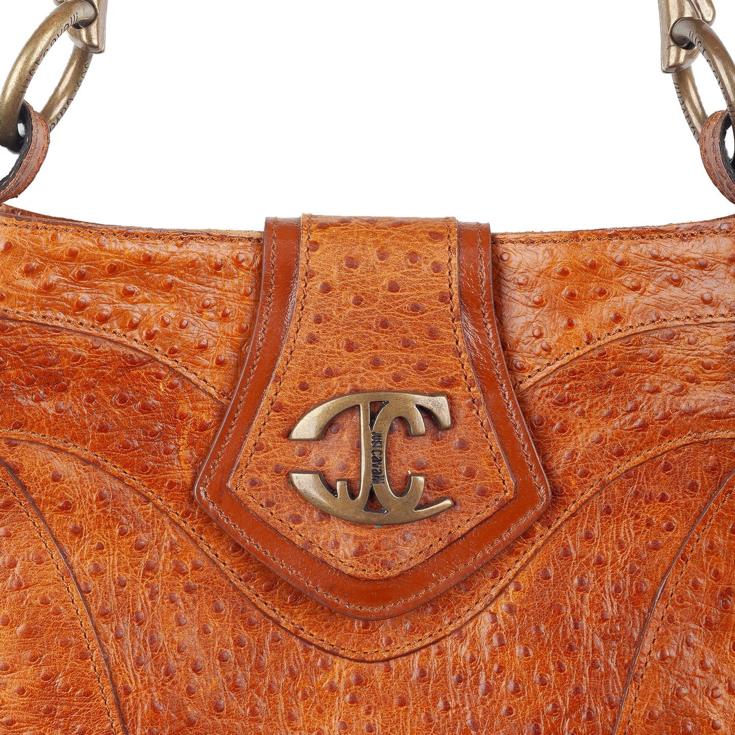 Just Cavalli Orange-Brown Ostrich Vintage Leather Bag