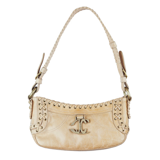 Just Cavalli Lace Up Beige Vintage Leather Bag