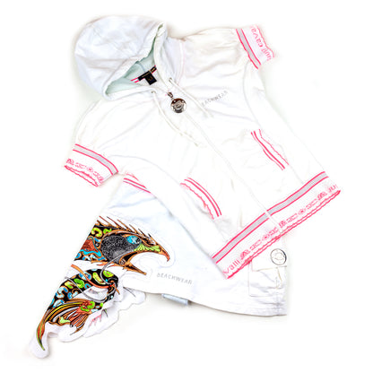 Just Cavalli Beachwear White/Pink Beach Tattoo Vintage  Print Set (M)