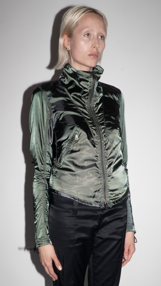 Prada Sport Vintage Green Windbreaker Jacket with Lace-Up Sleeves  