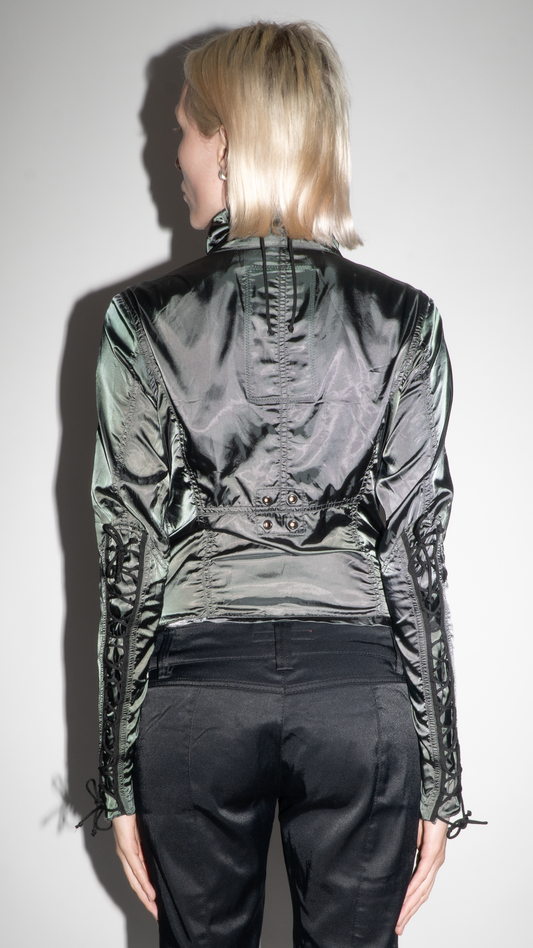 Prada Sport Vintage Green Windbreaker Jacket with Lace-Up Sleeves  