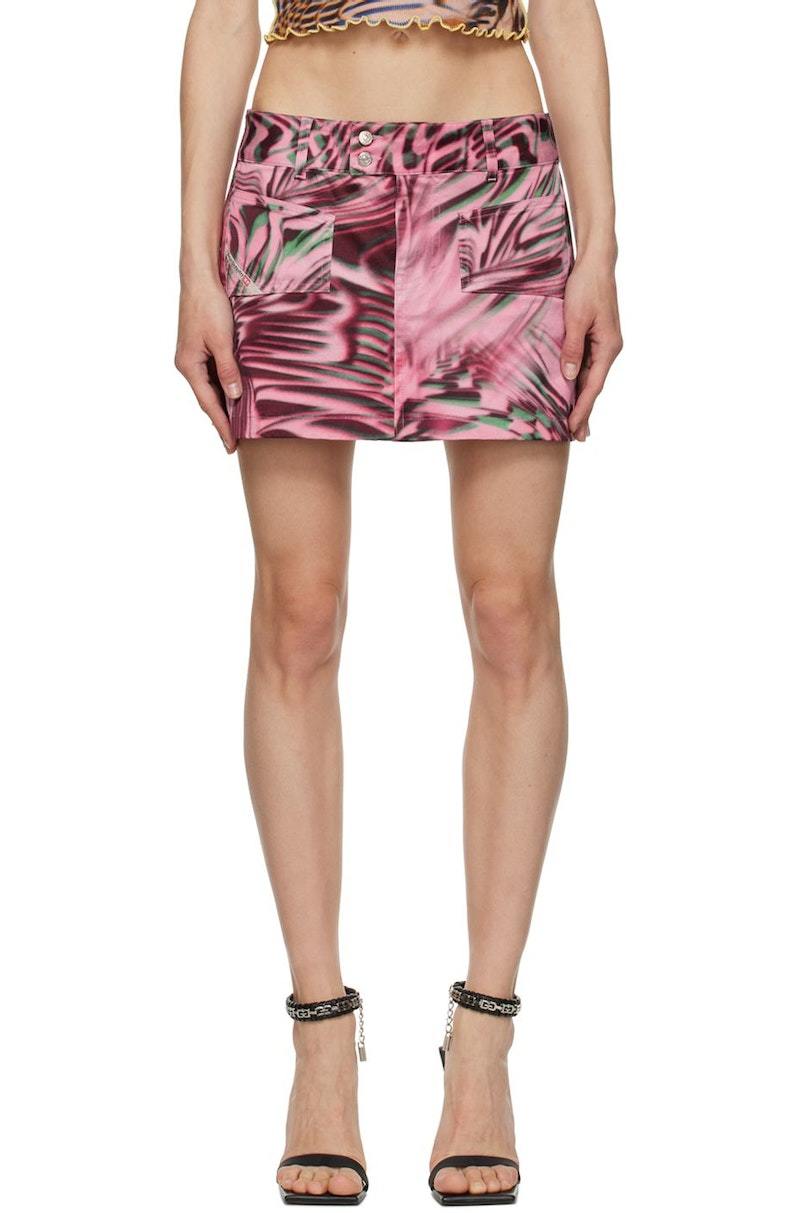 Diesel Industry Psychedelic Pink Swirl Print Mini Skirt