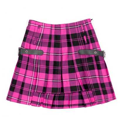 Vintage Dolce & Gabbana Pink Tartan Asymmetrical Belted Mini Skirt