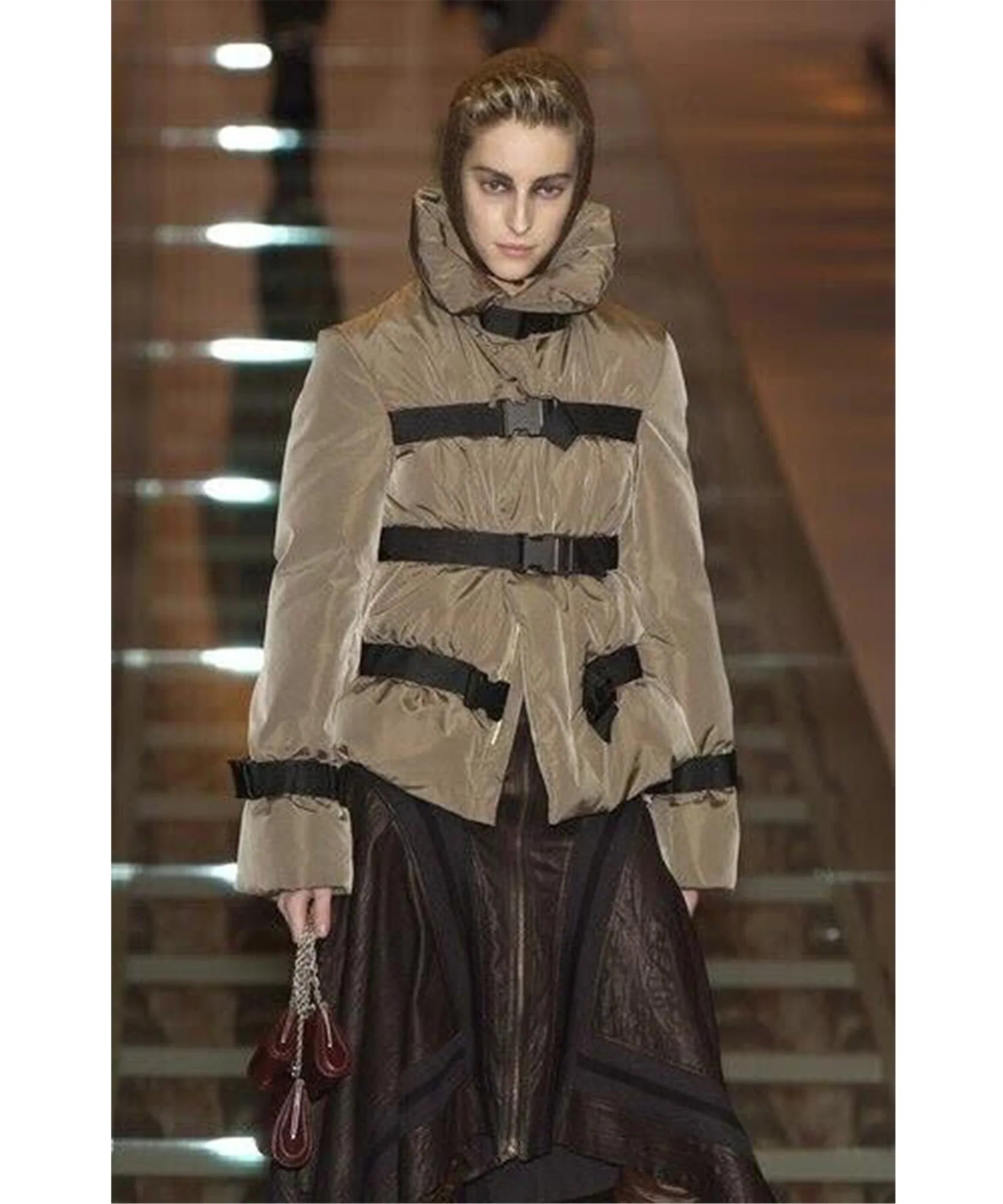 Jean Paul Gaultier AW2003 Vintage Black Bondage Belted Puffer Jacket (M)