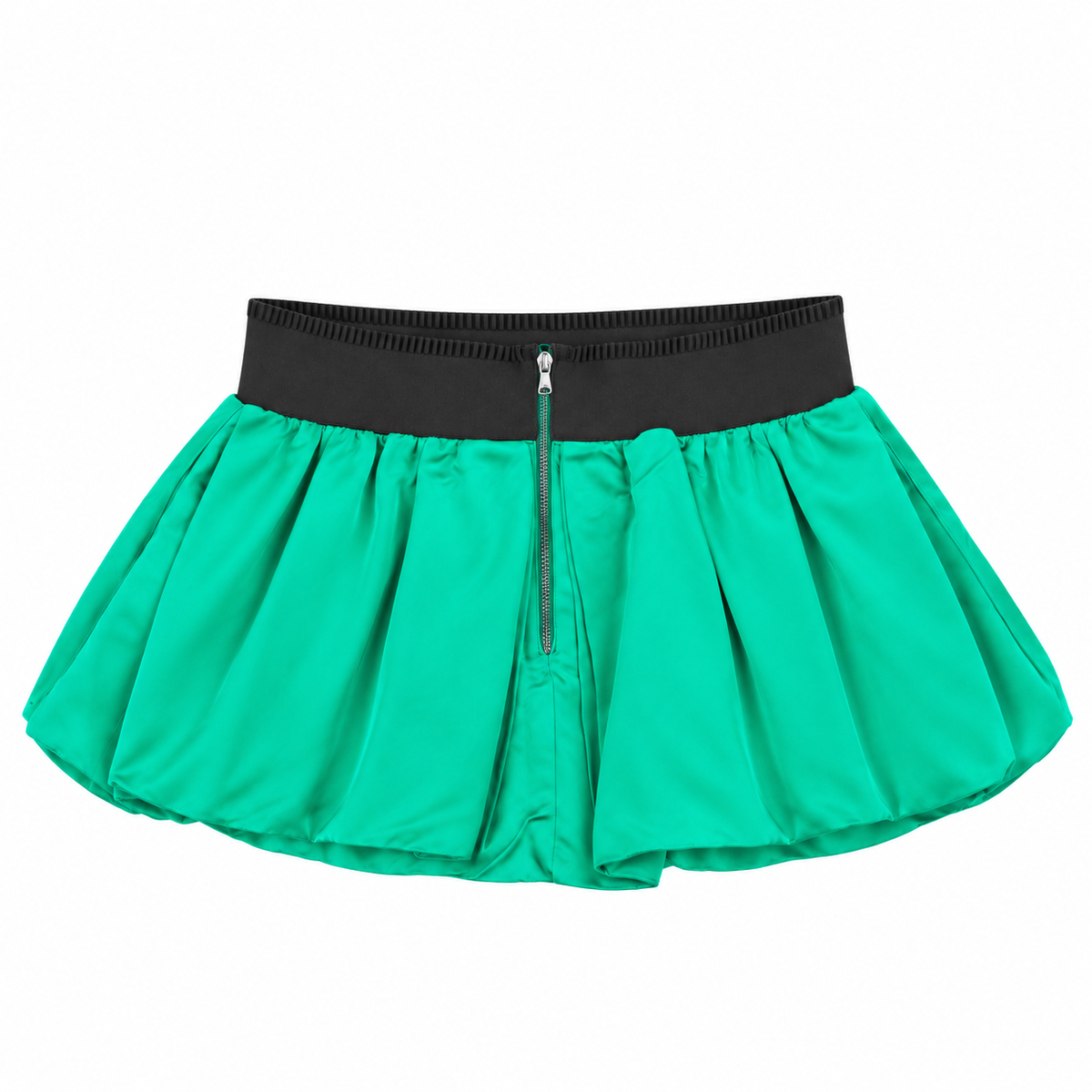 D&G Dolce & Gabbana Emerald Green Satin Bubble Mini Skirt