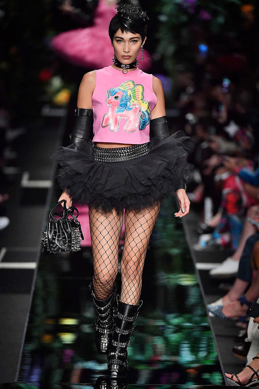 Moschino Couture SS 2018 Blue my Little Pony Print Lace-Up Detail Top