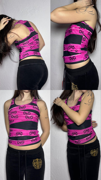 Dolce & Gabbana Bright Vintage Pink Tape Tank Top (S)