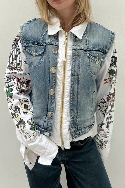 DSQUARED2 Tattoo Print Detachable Jacket with Denim Vest  