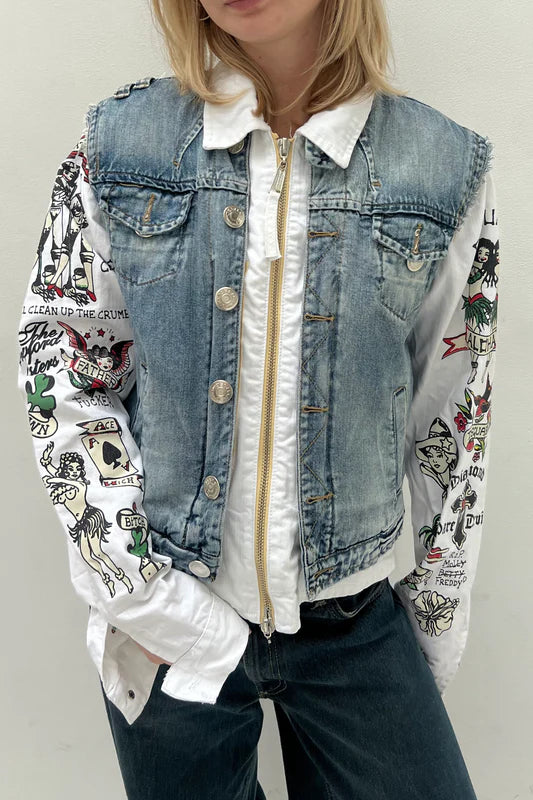 DSQUARED2 Tattoo Print Detachable Jacket with Denim Vest