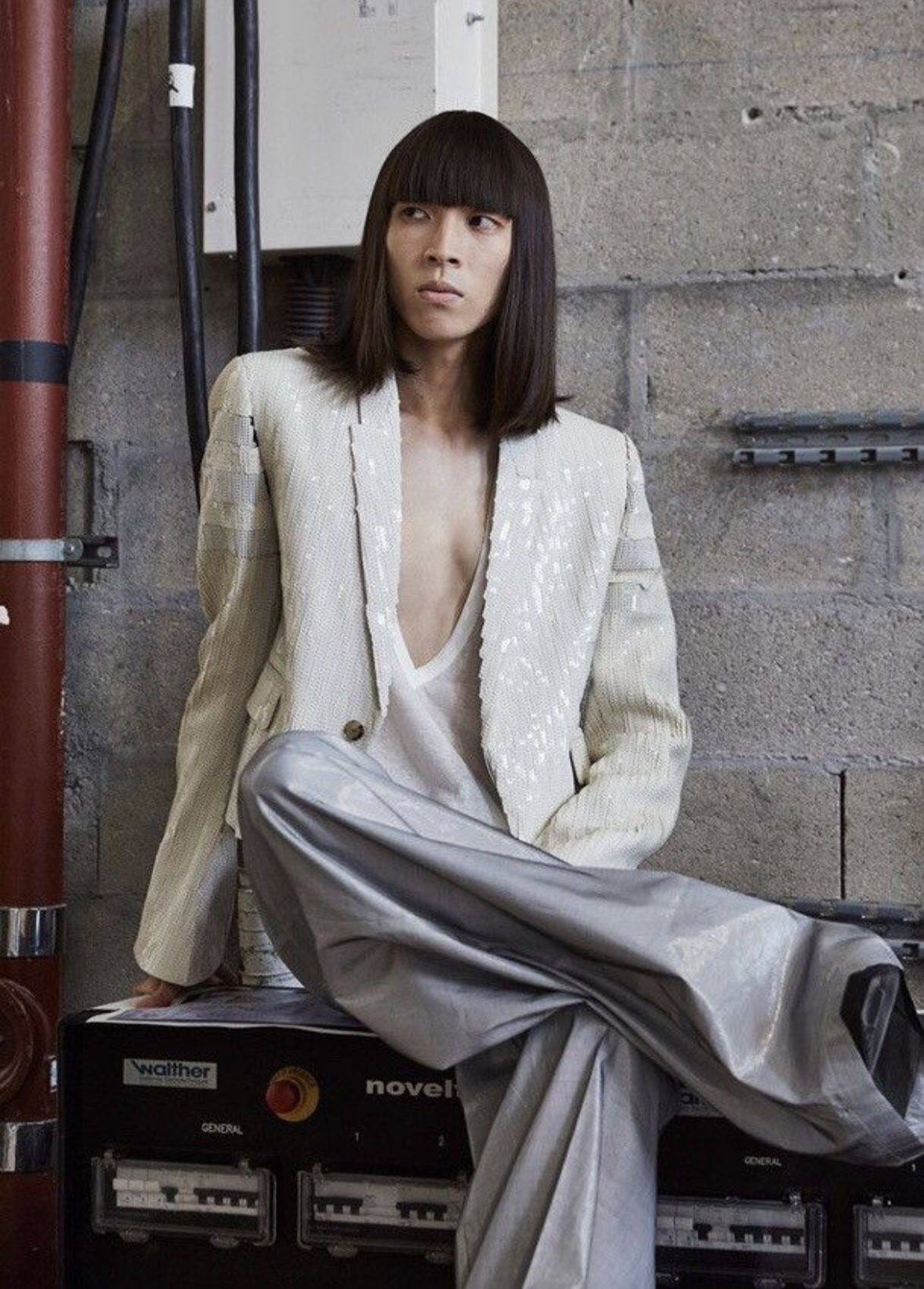 Rick Owens Runway Tecuatl 2020 Cropped Sequins White Chalk Blazer Jacket (XS/S)