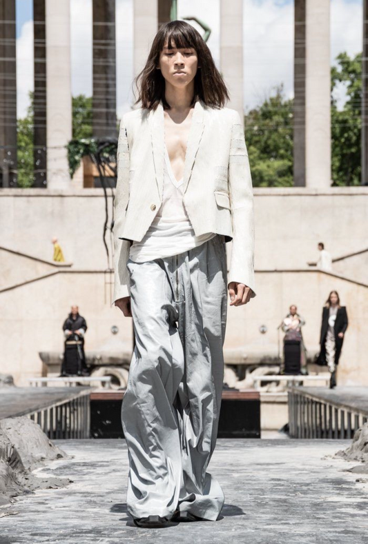 Rick Owens Runway Tecuatl 2020 Cropped Sequins White Chalk Blazer Jacket (XS/S)