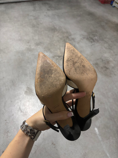 Gucci B&W Ankle Strap Pointed Toe Vintage Heels