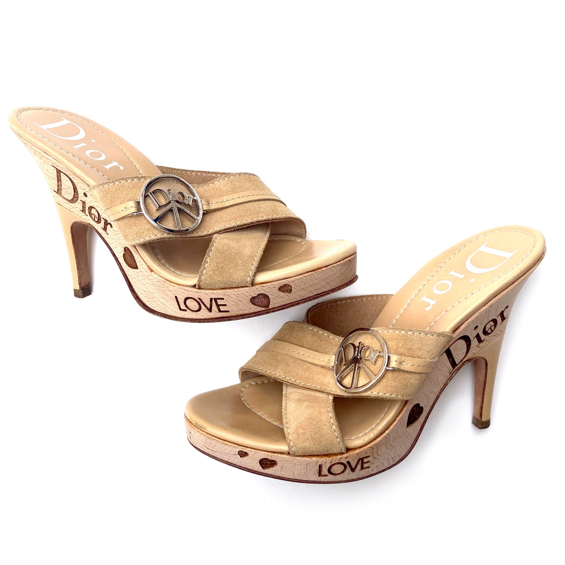 Dior Suede “Love Peace” Wood Sandals