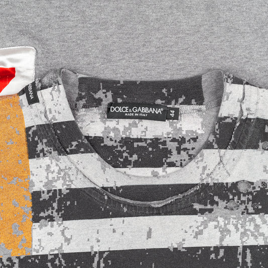 Dolce & Gabbana Vintage Grey Distressed US Flag T-Shirt (S)