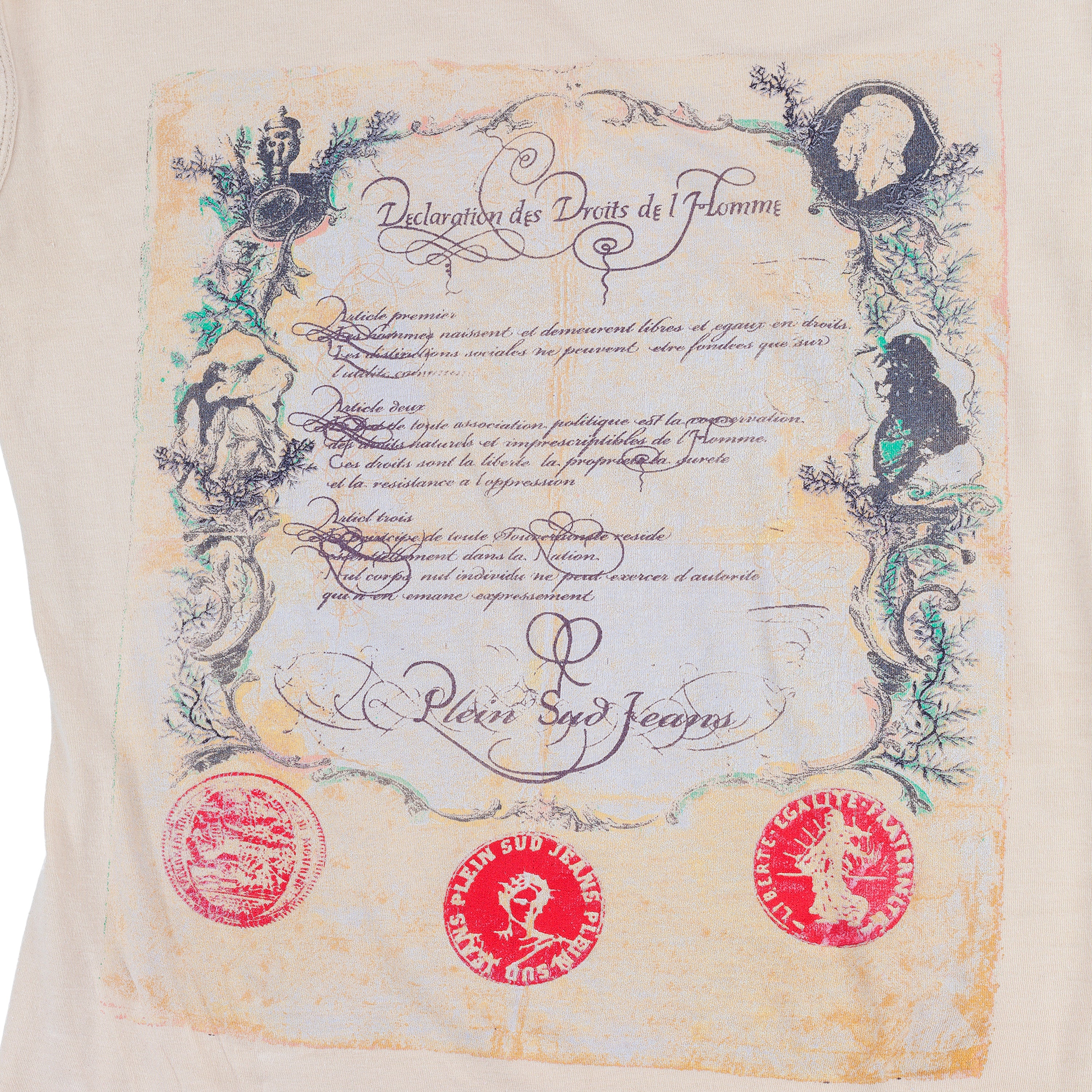 Plein Sud “Declaration des Droits de L’Homme” Vintage Beige T-Shirt (S)