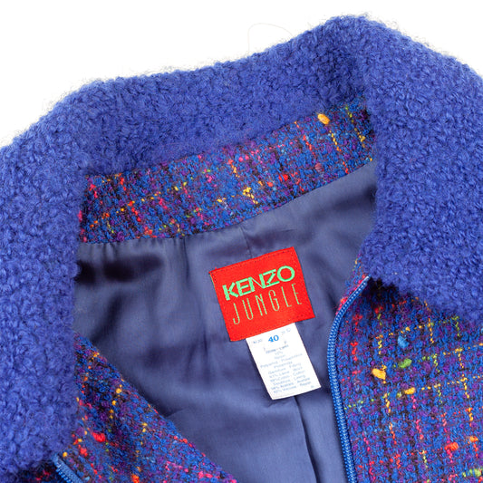 Kenzo Jungle Vintage Blue Tweed Wool Cropped Jacket (M)