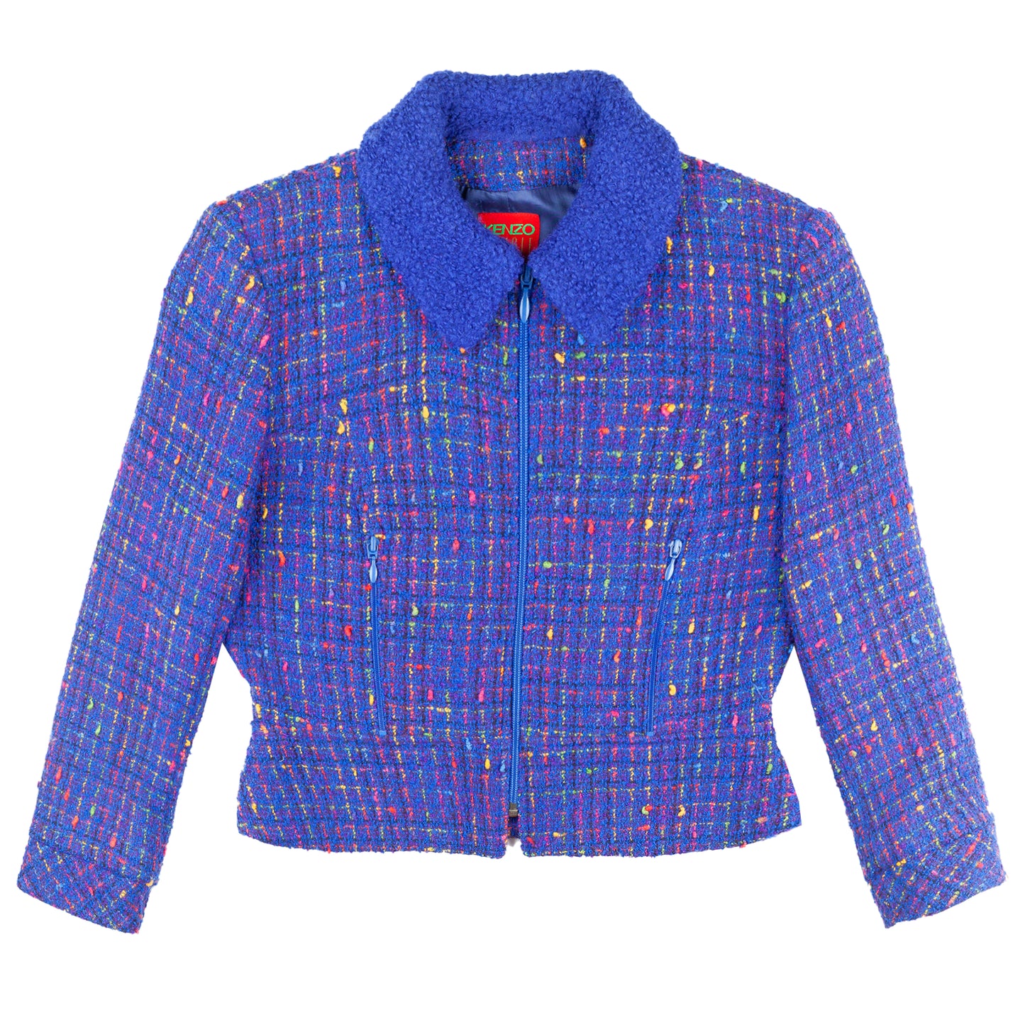 Kenzo Jungle Vintage Blue Tweed Wool Cropped Jacket (M)