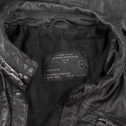 ALLSAINTS SPITALFIELDS Vintage Black Leather Button Up Jacket (M)