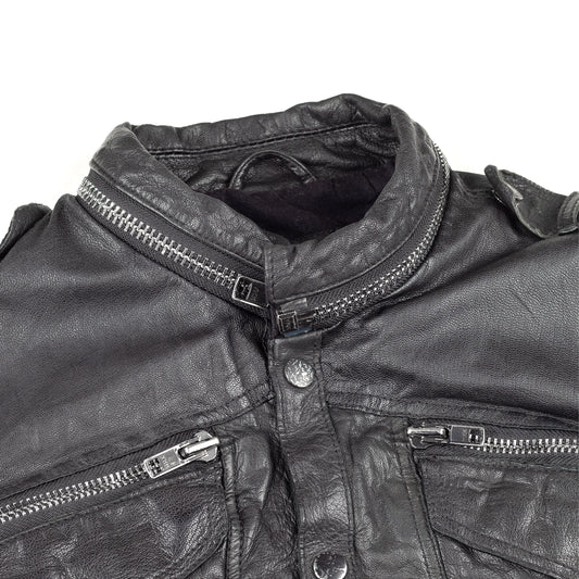 ALLSAINTS SPITALFIELDS Vintage Black Leather Button Up Jacket (M)